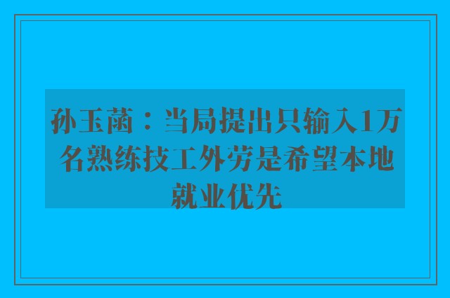 孙玉菡：当局提出只输入1万名熟练技工外劳是希望本地就业优先