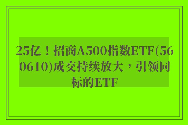 25亿！招商A500指数ETF(560610)成交持续放大，引领同标的ETF