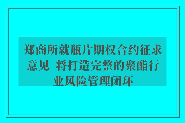 郑商所就瓶片期权合约征求意见  将打造完整的聚酯行业风险管理闭环