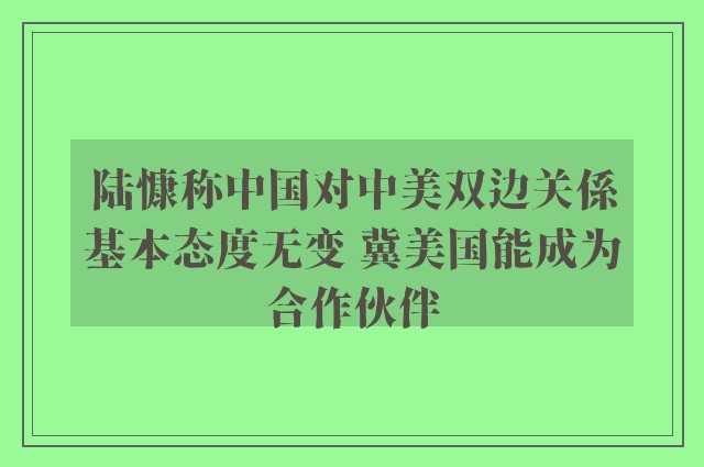 陆慷称中国对中美双边关係基本态度无变 冀美国能成为合作伙伴