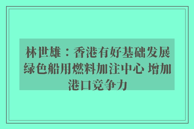 林世雄：香港有好基础发展绿色船用燃料加注中心 增加港口竞争力