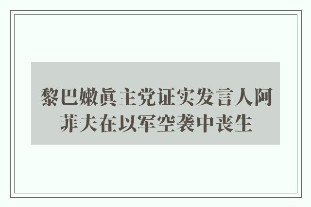 黎巴嫩真主党证实发言人阿菲夫在以军空袭中丧生