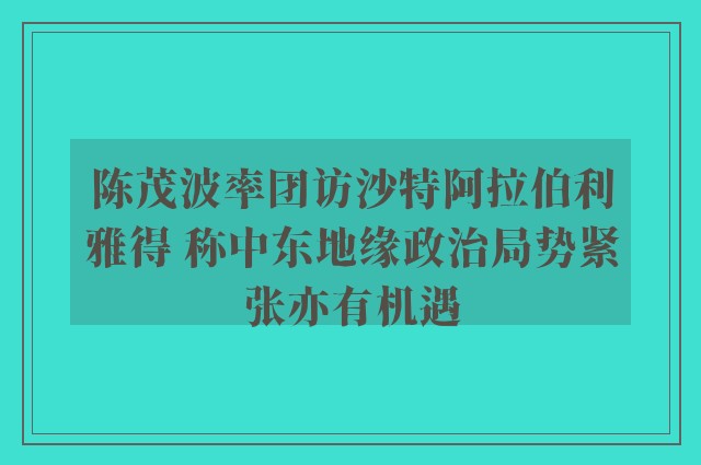 陈茂波率团访沙特阿拉伯利雅得 称中东地缘政治局势紧张亦有机遇