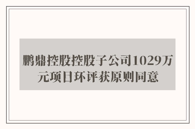 鹏鼎控股控股子公司1029万元项目环评获原则同意