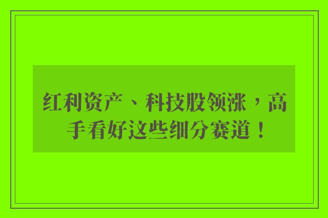 红利资产、科技股领涨，高手看好这些细分赛道！