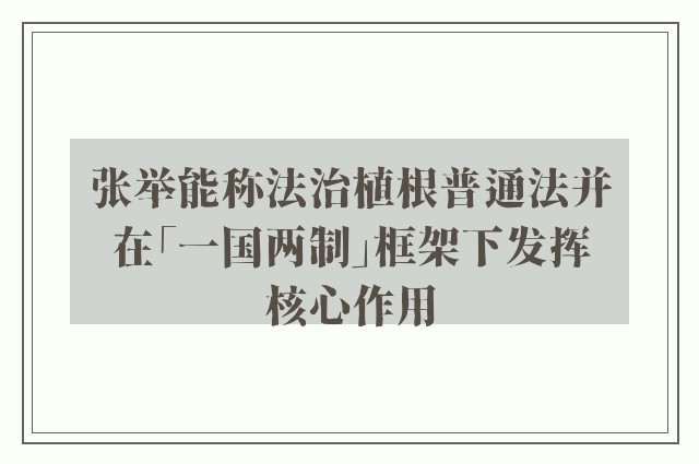 张举能称法治植根普通法并在「一国两制」框架下发挥核心作用